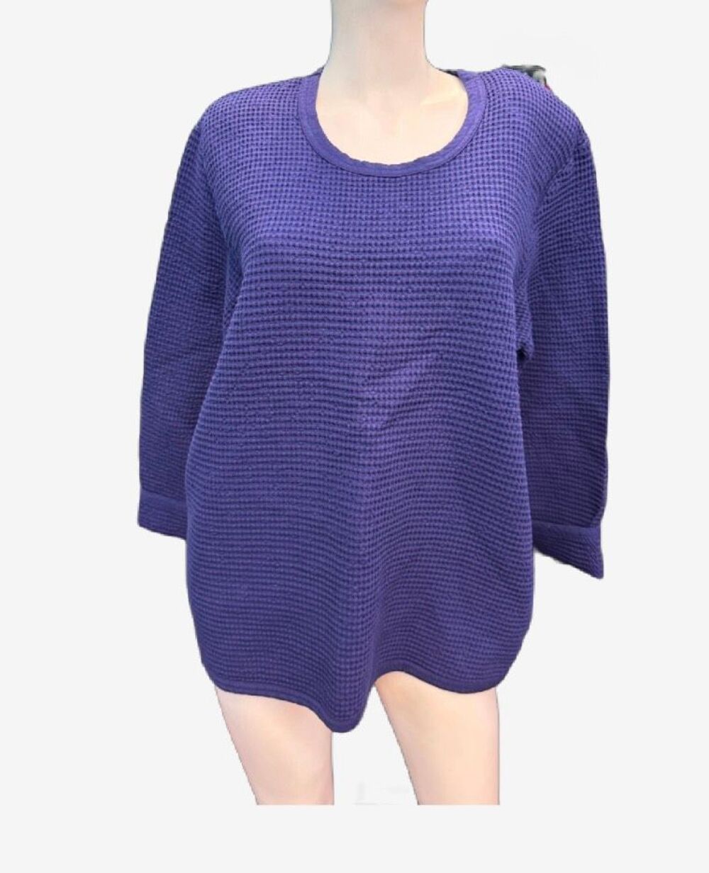Focus Casual Life Blue Purple Cotton Waffle Top Women’s Size Large NEW WITH TAGS